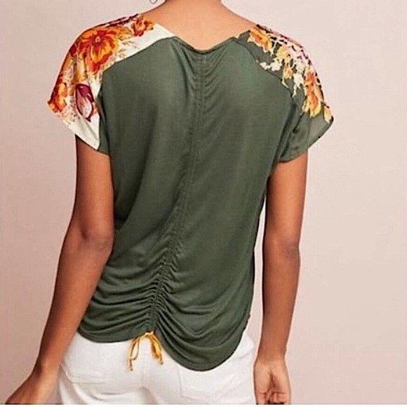 Anthropologie TINY Evesham Green Floral Print Short Sleeve V Neck Top size M - Picture 3 of 9